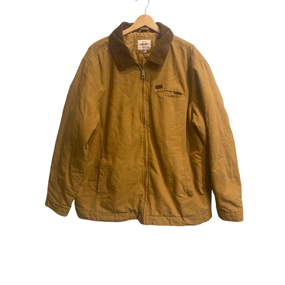 Wrangler Mens XXL Tan Brown Canvas Work Jacket Quilted‎ Lined Corduroy Collar
